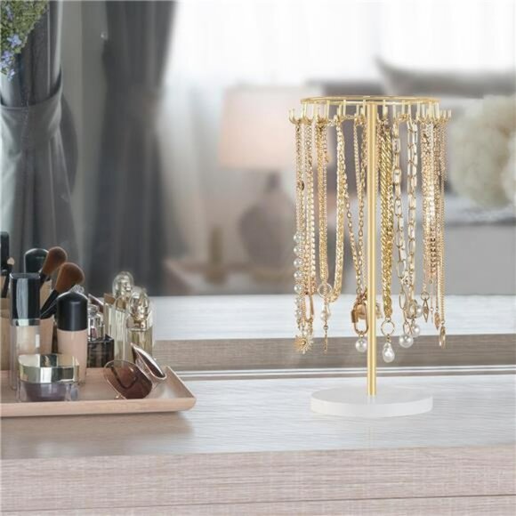 Gold Metal Necklace Holder Jewelry Stand Organizer with 22 Hooks Storage - Picture 2 of 7